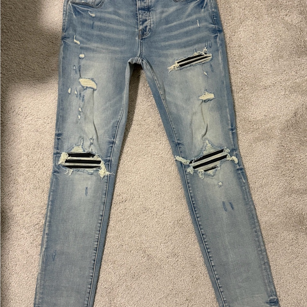 AMIRI MX 1 Light Blue Distressed Men's Skinny Jeans*****SOLD*****